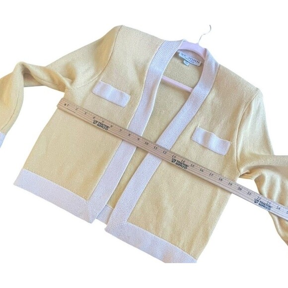 ST. JOHN SPORT Sz S Butter Yellow with White Trim Wool/Rayon Knit Cardigan - Picture 8 of 10